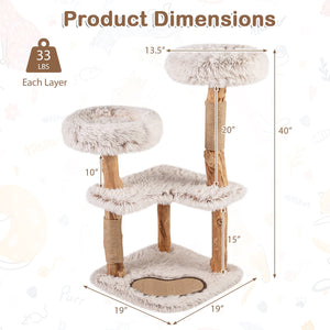 Modern Cat Tree Tower 40 inches with Luxury Real Wood Natural Branch-White view 5