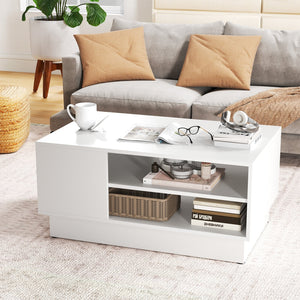 Modern Coffee Table with 2-Tier Open Storage Shelves-White view 2