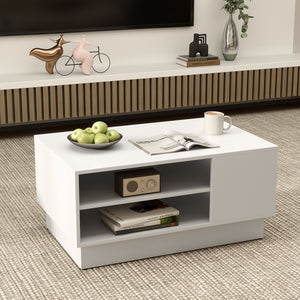 Modern Coffee Table with 2-Tier Open Storage Shelves-White view 3