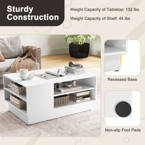 Modern Coffee Table with 2-Tier Open Storage Shelves-White view 9
