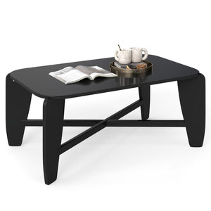 Modern Coffee Table with Rubber Wood Cross-Leg Base Rectangular Center Table-Black view 4