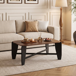 Modern Coffee Table with Rubber Wood Cross-Leg Base Rectangular Center Table-Walnut view 2