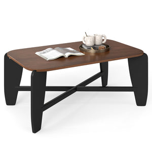 Modern Coffee Table with Rubber Wood Cross-Leg Base Rectangular Center Table-Walnut view 4