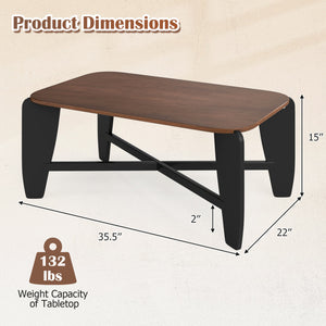 Modern Coffee Table with Rubber Wood Cross-Leg Base Rectangular Center Table-Walnut view 5