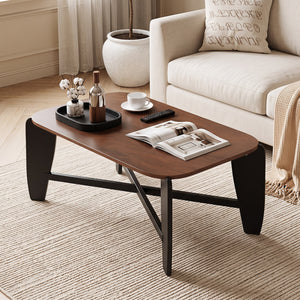 Modern Coffee Table with Rubber Wood Cross-Leg Base Rectangular Center Table-Walnut view 6