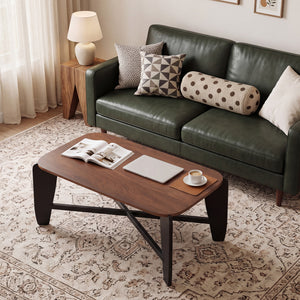 Modern Coffee Table with Rubber Wood Cross-Leg Base Rectangular Center Table-Walnut view 7