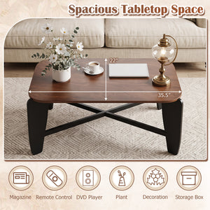 Modern Coffee Table with Rubber Wood Cross-Leg Base Rectangular Center Table-Walnut view 8