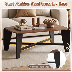 Modern Coffee Table with Rubber Wood Cross-Leg Base Rectangular Center Table-Walnut view 9