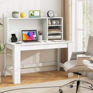 Modern Computer Desk with Hutch and Storage Shelves-White view 2