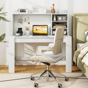 Modern Computer Desk with Hutch and Storage Shelves-White view 3