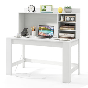 Modern Computer Desk with Hutch and Storage Shelves-White view 4