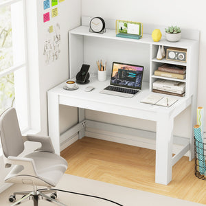 Modern Computer Desk with Hutch and Storage Shelves-White view 6