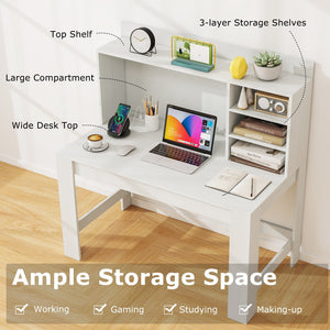 Modern Computer Desk with Hutch and Storage Shelves-White view 7