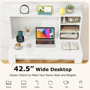 Modern Computer Desk with Hutch and Storage Shelves-White view 9