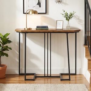 Modern Console Table Narrow Entryway Table with Metal Legs-Rustic Brown view 6