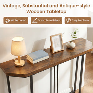 Modern Console Table Narrow Entryway Table with Metal Legs-Rustic Brown view 8