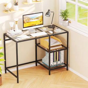 Modern Console Table with 2 Open Shelves and Metal Frame-Black view 2