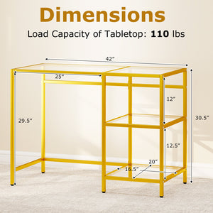 Modern Console Table with 2 Open Shelves and Metal Frame-Golden view 5