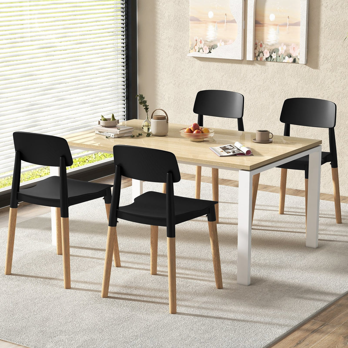 Modern Dining Side Chairs Set of 4 with Ergonomic Backrest for Dining Room-Black view 2