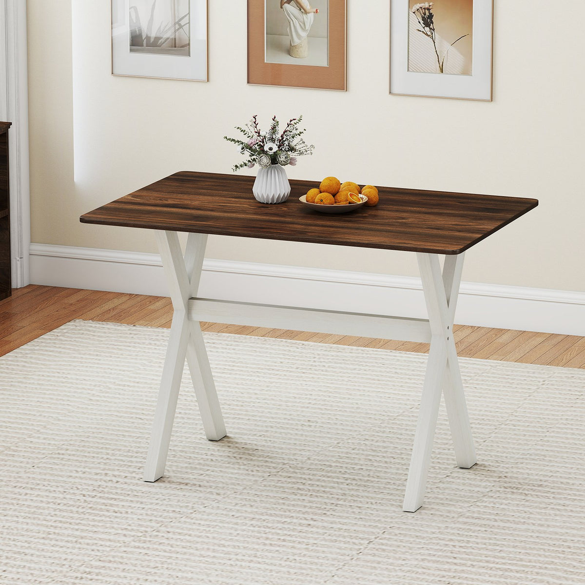 Modern Dining Table Wooden Kitchen Table with X-shaped Frame-White view 2