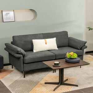 Modern Fabric Loveseat Sofa for with Metal Legs and Armrest Pillows-Gray view 2
