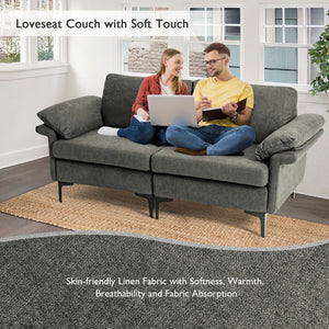 Modern Fabric Loveseat Sofa for with Metal Legs and Armrest Pillows-Gray view 6