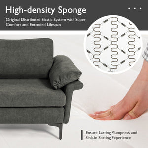 Modern Fabric Loveseat Sofa for with Metal Legs and Armrest Pillows-Gray view 7