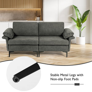 Modern Fabric Loveseat Sofa for with Metal Legs and Armrest Pillows-Gray view 8