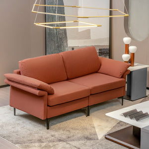 Modern Fabric Loveseat Sofa for with Metal Legs and Armrest Pillows-Rust Red view 2