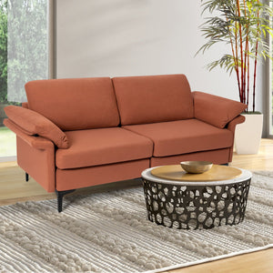 Modern Fabric Loveseat Sofa for with Metal Legs and Armrest Pillows-Rust Red view 3