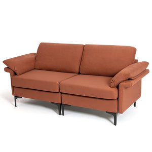 Modern Fabric Loveseat Sofa for with Metal Legs and Armrest Pillows-Rust Red view 4