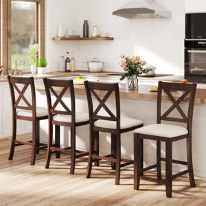 Modern Farmhouse Counter Height Stools with Footrest and Cushion-Walnut view 5