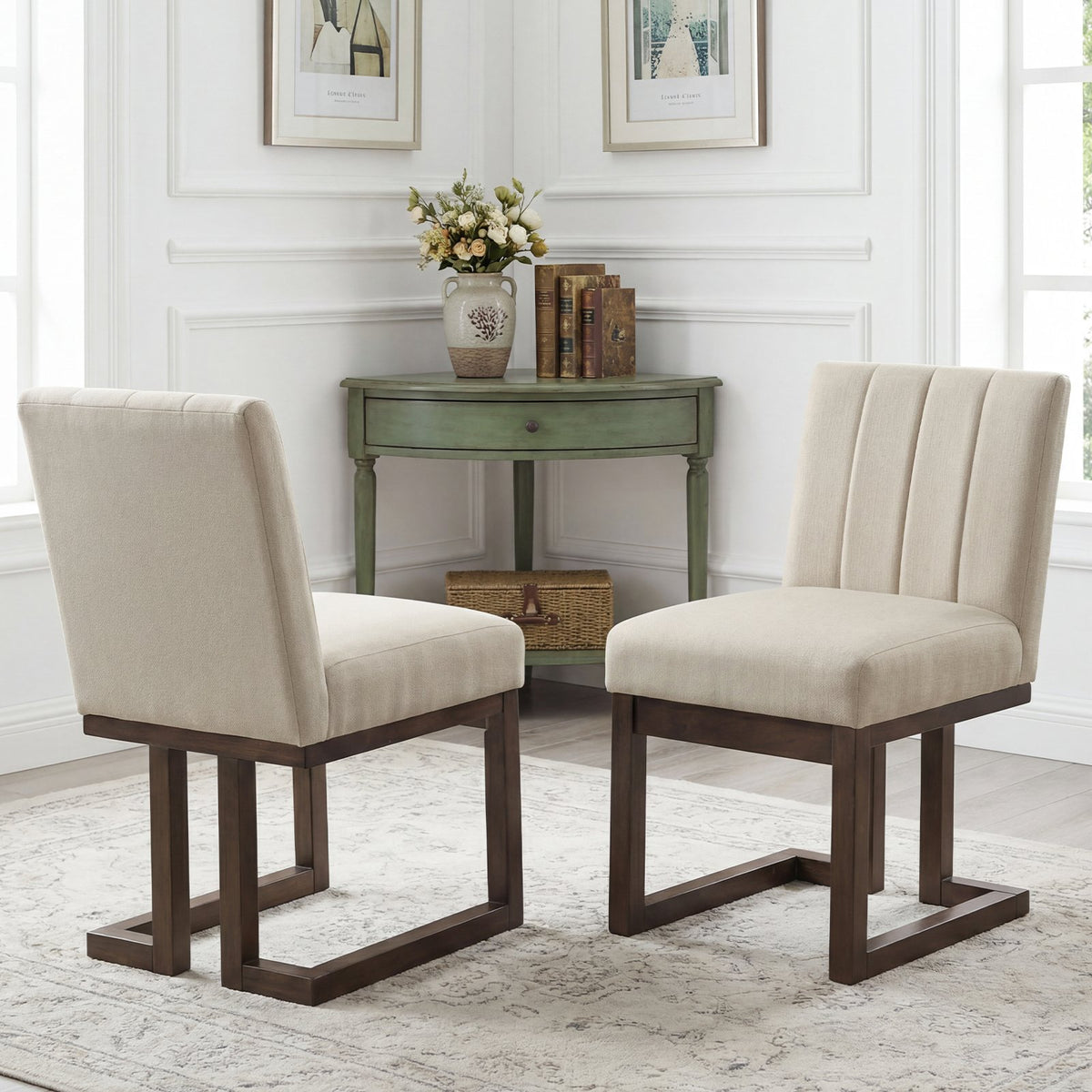 Modern Farmhouse Fabric Dining Chairs Set of 2 with 5.5 inches Thickened Padded Seat-Walnut view 2