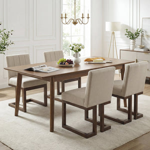 Modern Farmhouse Fabric Dining Chairs Set of 4 with 5.5 inches Thickened Padded Seat-Walnut view 3