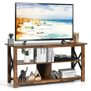 Modern Farmhouse TV Stand Entertainment Center for TV's up to 55-Inch with Open Shelves-Brown view 4