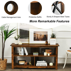 Modern Farmhouse TV Stand Entertainment Center for TV's up to 55-Inch with Open Shelves-Brown view 6