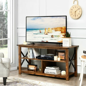 Modern Farmhouse TV Stand Entertainment Center for TV's up to 55-Inch with Open Shelves-Brown view 8
