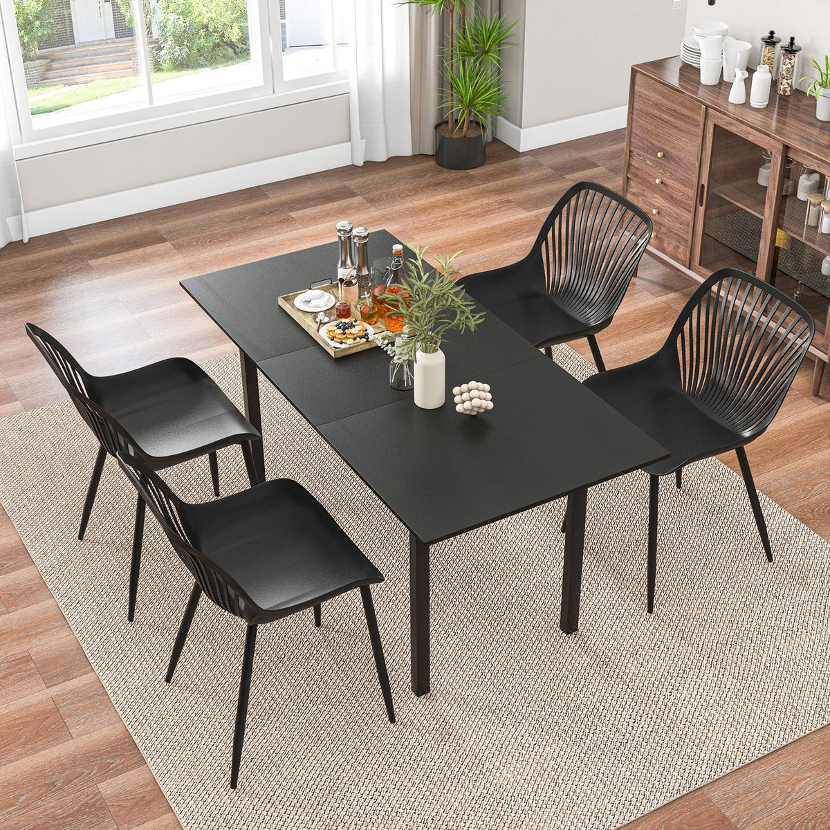 Modern Kitchen Chairs with Metal Legs, Cutout Backrest, Curved Seat for Dining Room Home Office-Black view 2