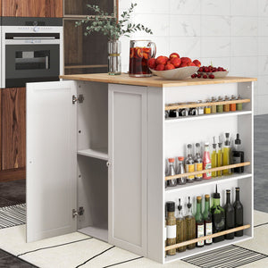 Modern Kitchen Island with Rubber Wood Countertop and Storage-White view 3