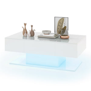 Modern LED Coffee Table with 20 Color LED Lights and 2 Storage Drawers-White view 4