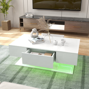 Modern LED Coffee Table with 20 Color LED Lights and 2 Storage Drawers-White view 6