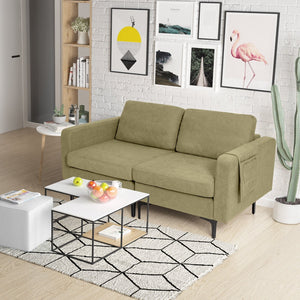 Modern Loveseat Sofa Couch with Side Storage Pocket and Sponged Padded Seat Cushions-Green view 2