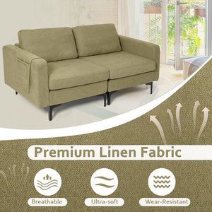 Modern Loveseat Sofa Couch with Side Storage Pocket and Sponged Padded Seat Cushions-Green view 5