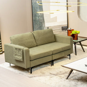Modern Loveseat Sofa Couch with Side Storage Pocket and Sponged Padded Seat Cushions-Green view 6
