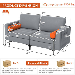 Modern Loveseat Sofa with 2 Bolsters and Side Storage Pocket-Gray view 4
