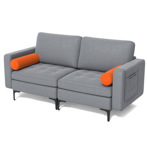 Modern Loveseat Sofa with 2 Bolsters and Side Storage Pocket-Gray view 8