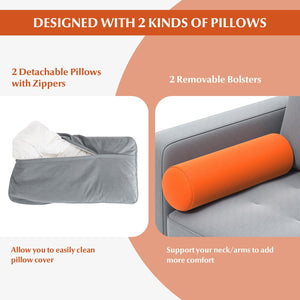 Modern Loveseat Sofa with 2 Bolsters and Side Storage Pocket-Gray view 9