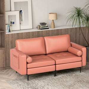 Modern Loveseat Sofa with 2 Bolsters and Side Storage Pocket-Pink view 2