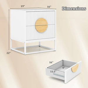 Modern Mid Century Fluted Nightstand with 2 Drawers and Pine Wood Handles for Bedroom-White view 5