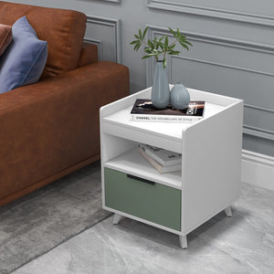 Modern Nightstand with LED Lights Sliding Drawer and Open Compartment-White view 2